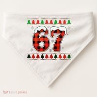 67 Ugly Christmas Xmas Buffalo Plaid Six Seven USA-Made Doggie Bandana thumb 0