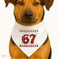 67 Ugly Christmas Xmas Buffalo Plaid Six Seven USA-Made Doggie Bandana thumb 1