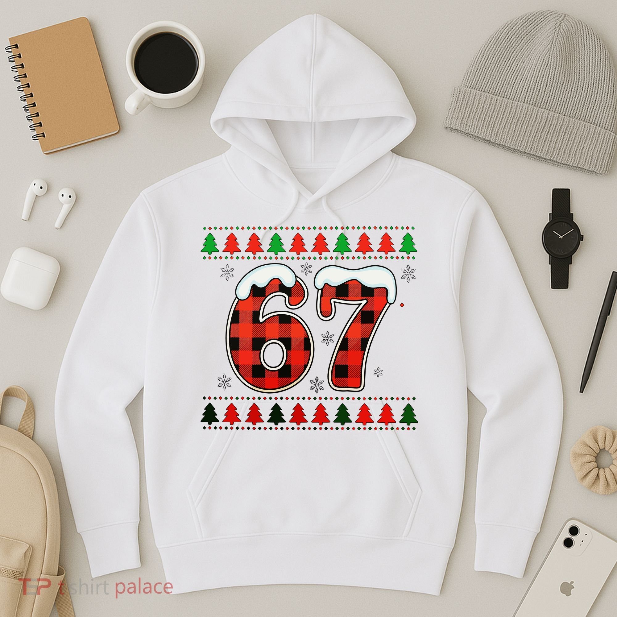 67 Ugly Christmas Xmas Buffalo Plaid Six Seven Hoodie