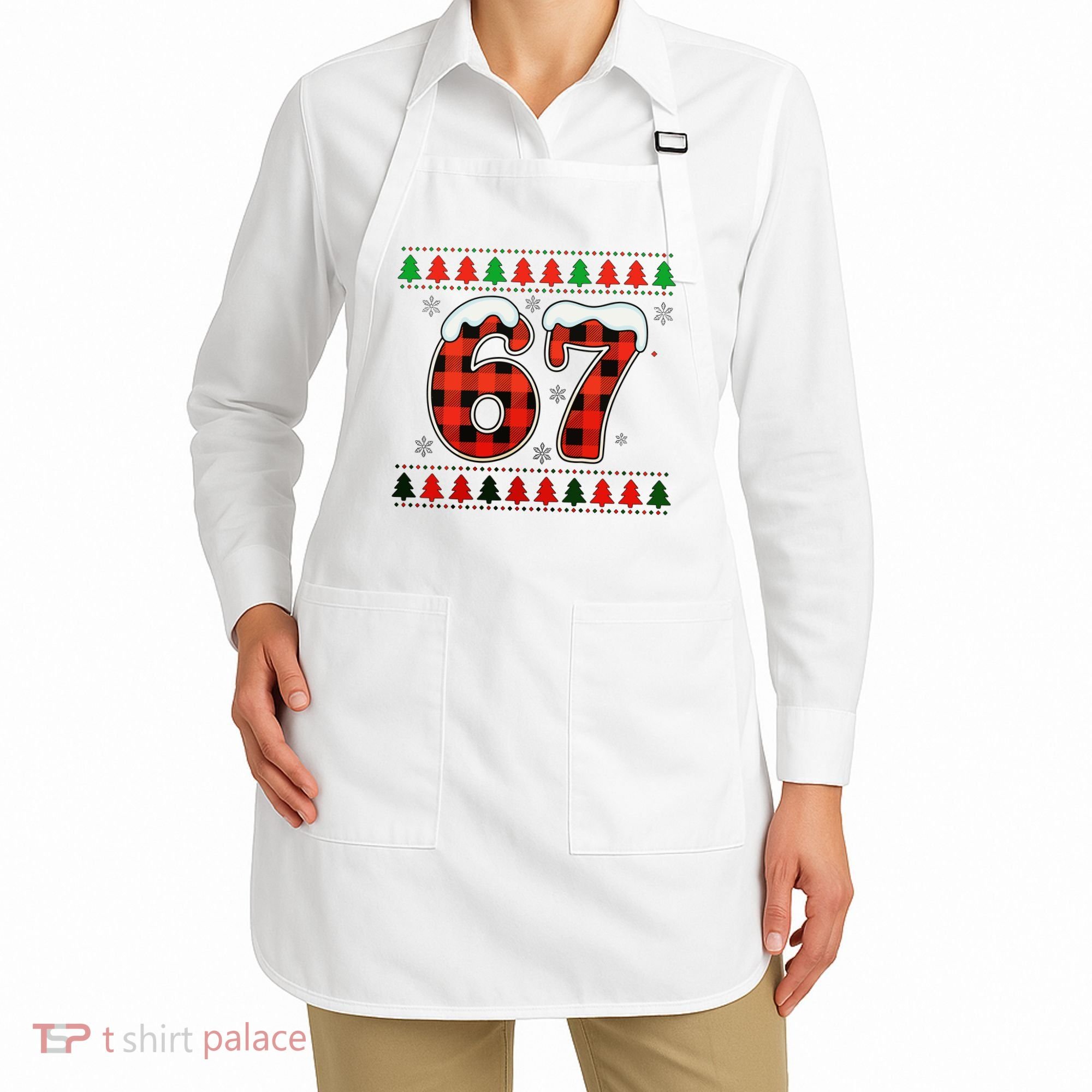 67 Ugly Christmas Xmas Buffalo Plaid Six Seven Apron