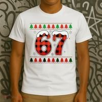 67 Ugly Christmas Xmas Buffalo Plaid Six Seven T-Shirt thumb 3