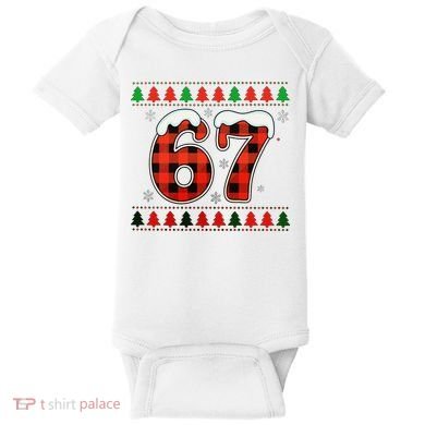 67 Ugly Christmas Xmas Buffalo Plaid Six Seven Baby Bodysuit