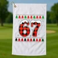 67 Ugly Christmas Xmas Buffalo Plaid Six Seven Golf Towel thumb 1