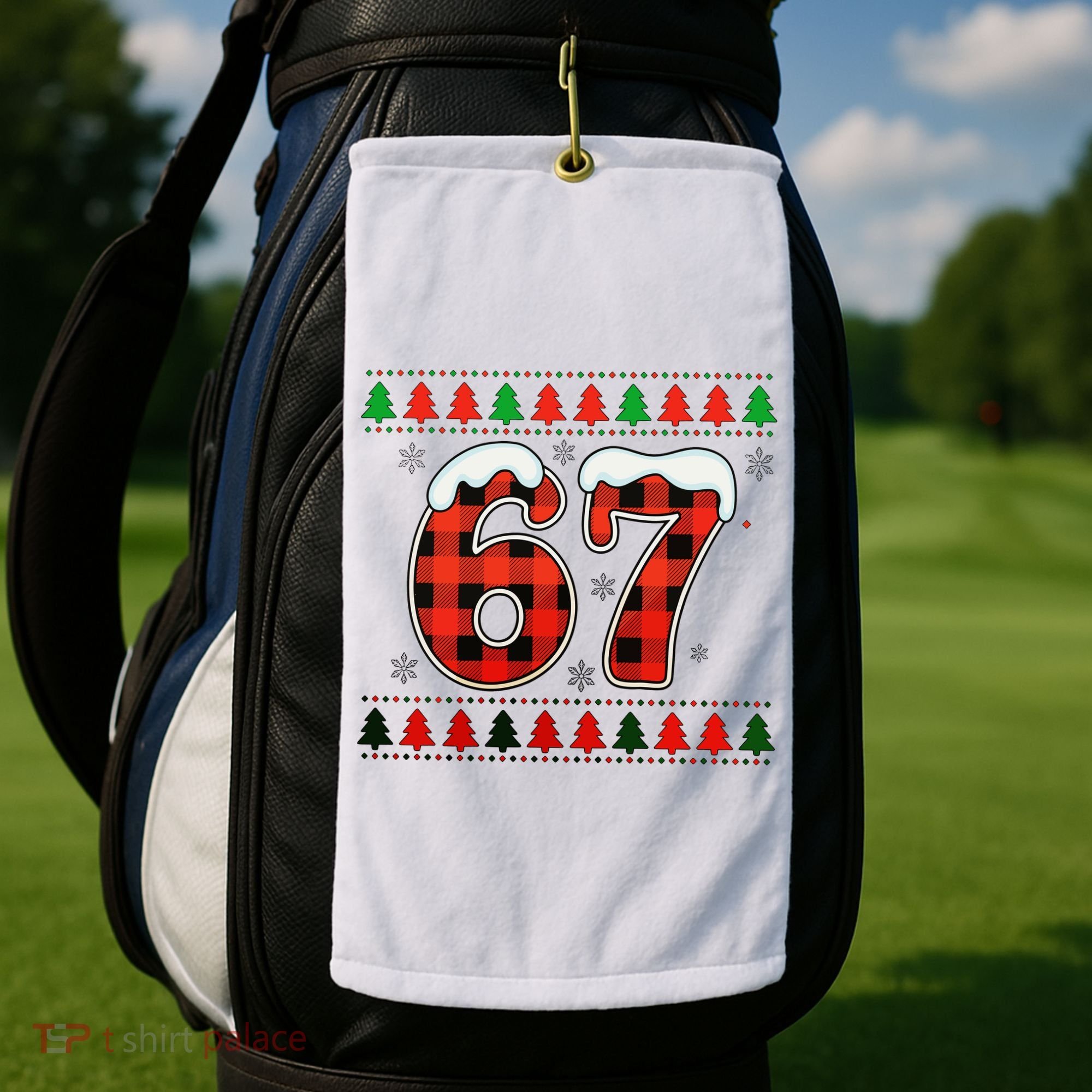 67 Ugly Christmas Xmas Buffalo Plaid Six Seven Golf Towel