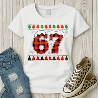 67 Ugly Christmas Xmas Buffalo Plaid Six Seven Women's T-Shirt thumb 3