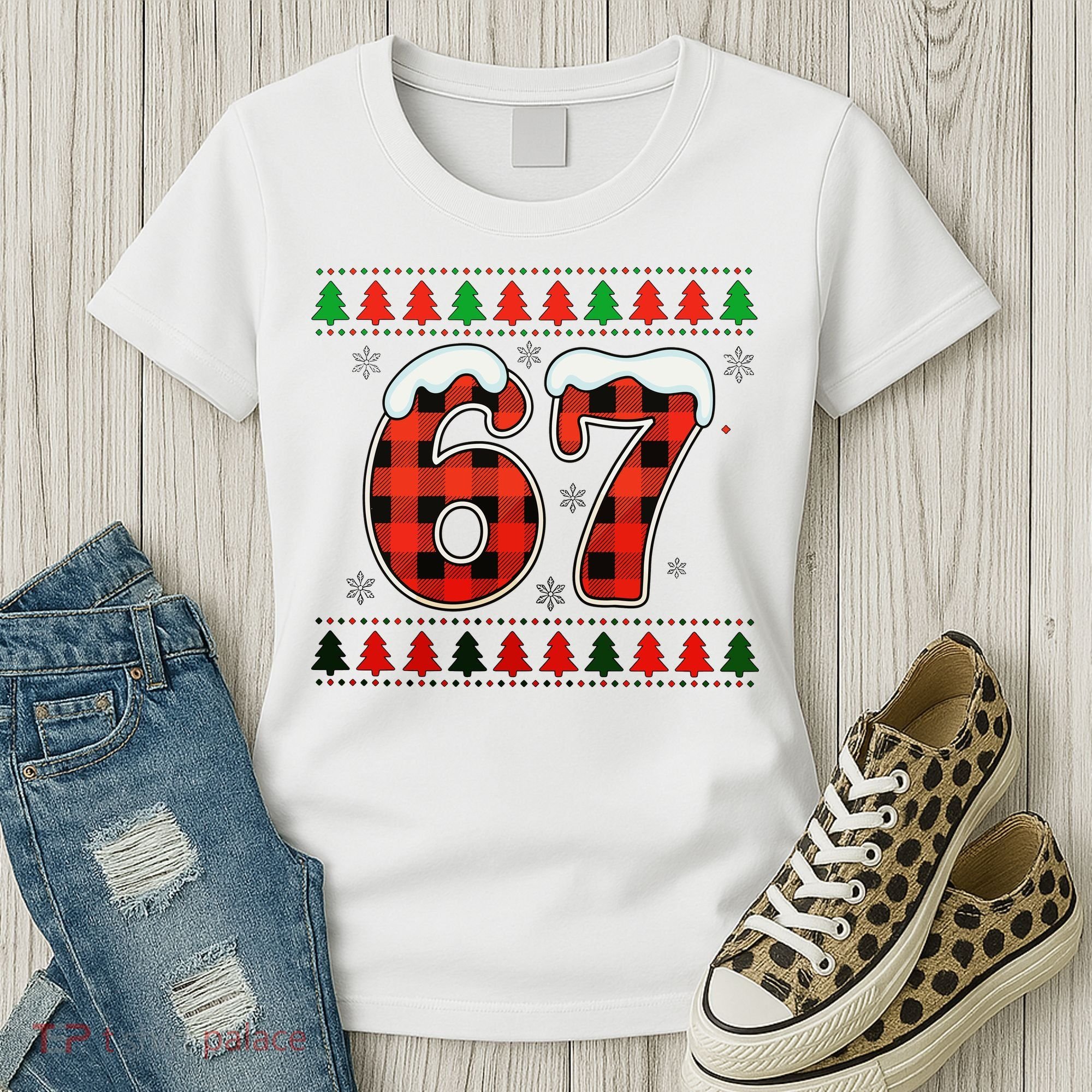 67 Ugly Christmas Xmas Buffalo Plaid Six Seven Women's T-Shirt