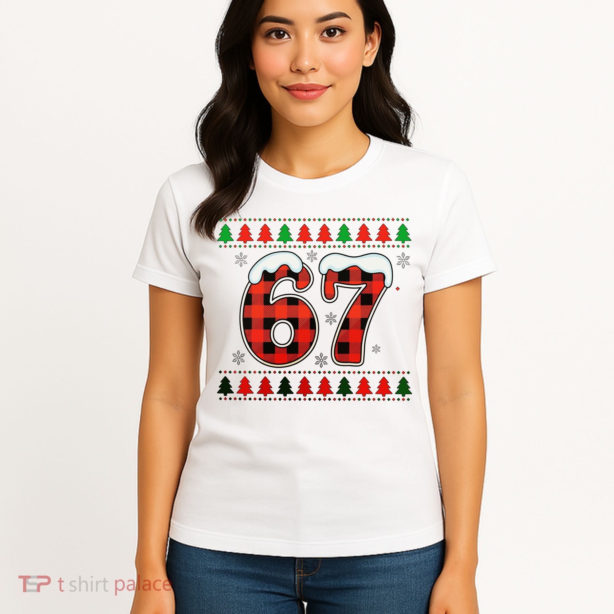 67 Ugly Christmas Xmas Buffalo Plaid Six Seven Women's T-Shirt