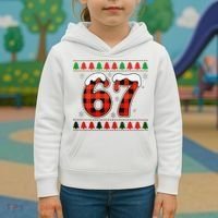 67 Ugly Christmas Xmas Buffalo Plaid Six Seven Kids Hoodie thumb 3