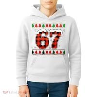 67 Ugly Christmas Xmas Buffalo Plaid Six Seven Kids Hoodie thumb 4