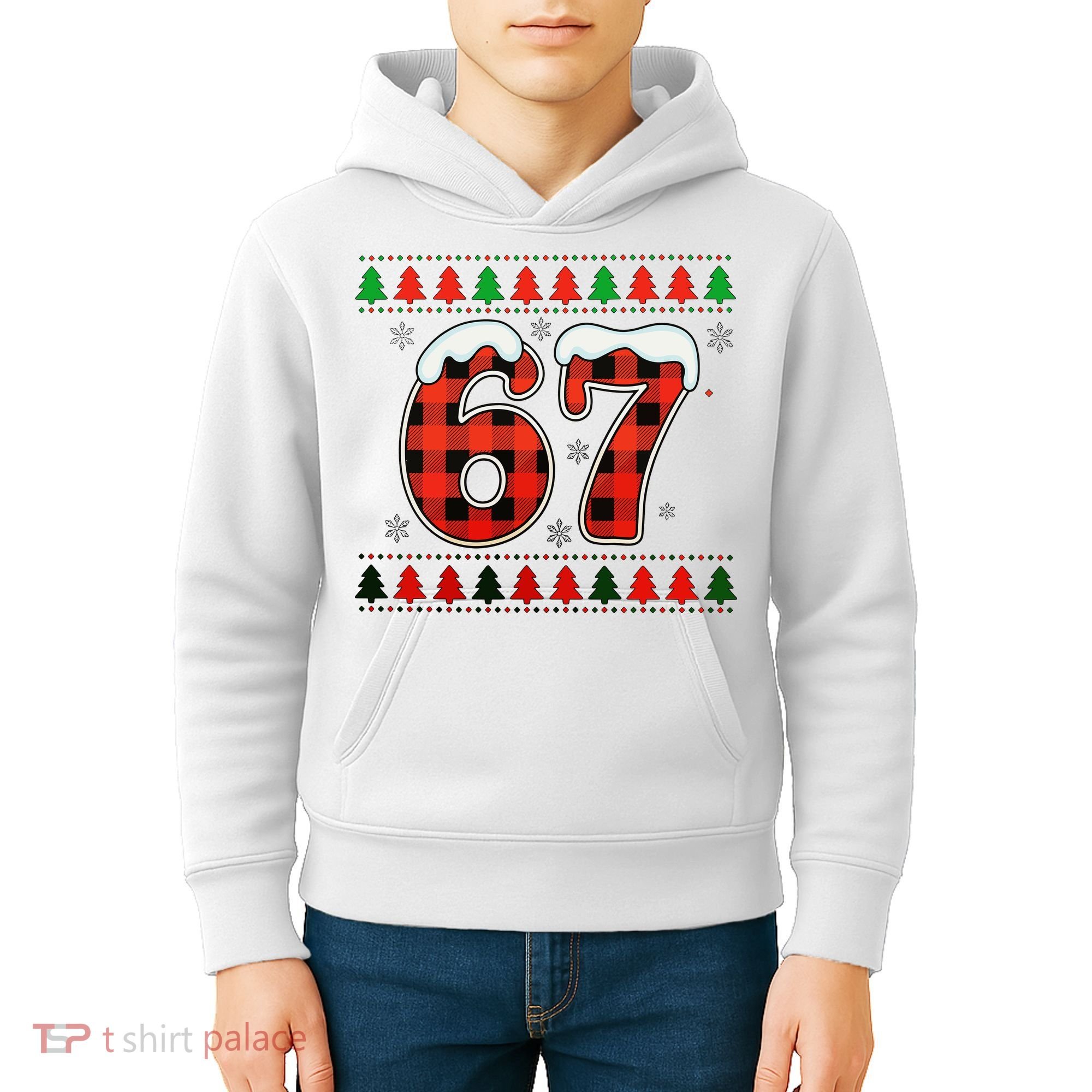 67 Ugly Christmas Xmas Buffalo Plaid Six Seven Kids Hoodie
