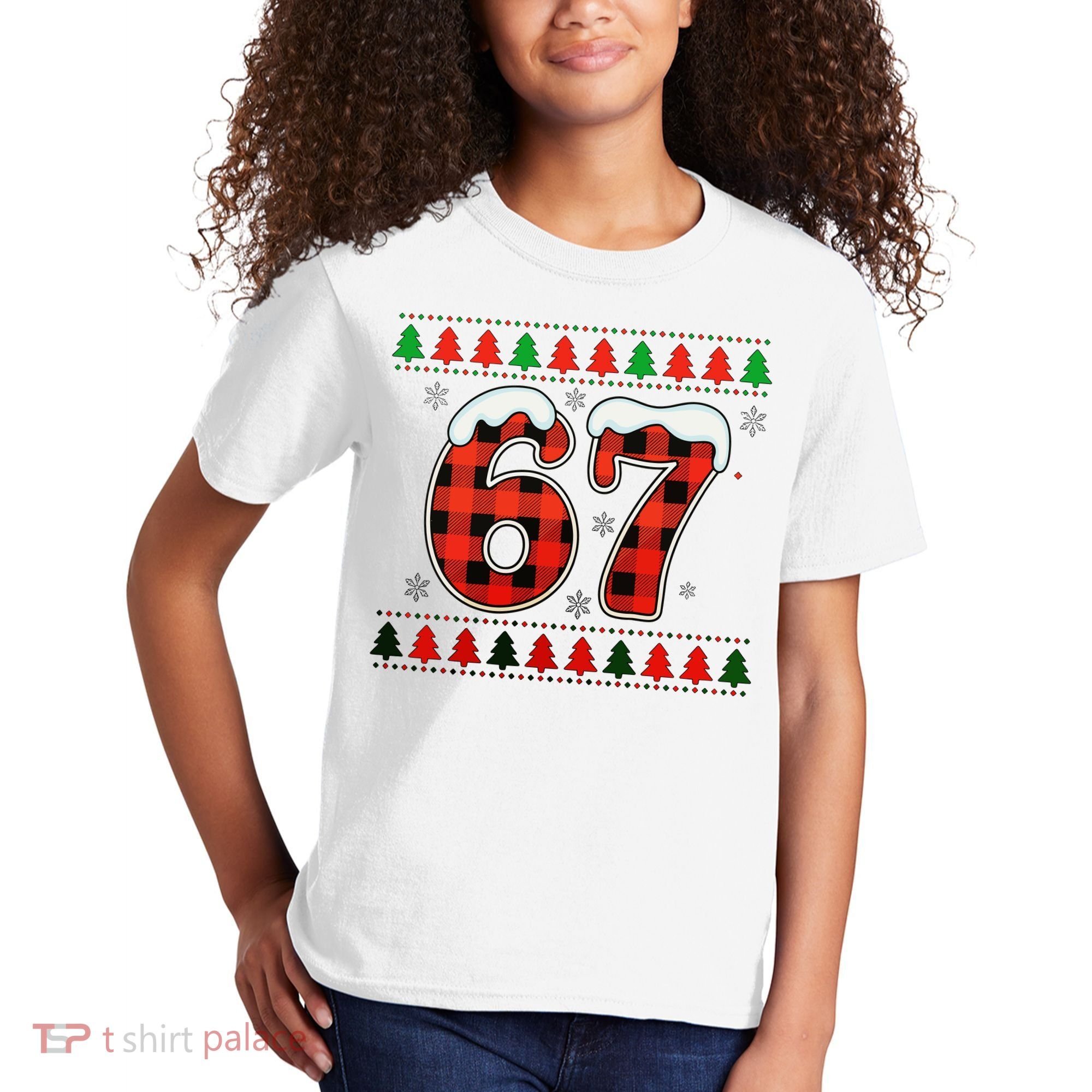 67 Ugly Christmas Xmas Buffalo Plaid Six Seven Kids T-Shirt