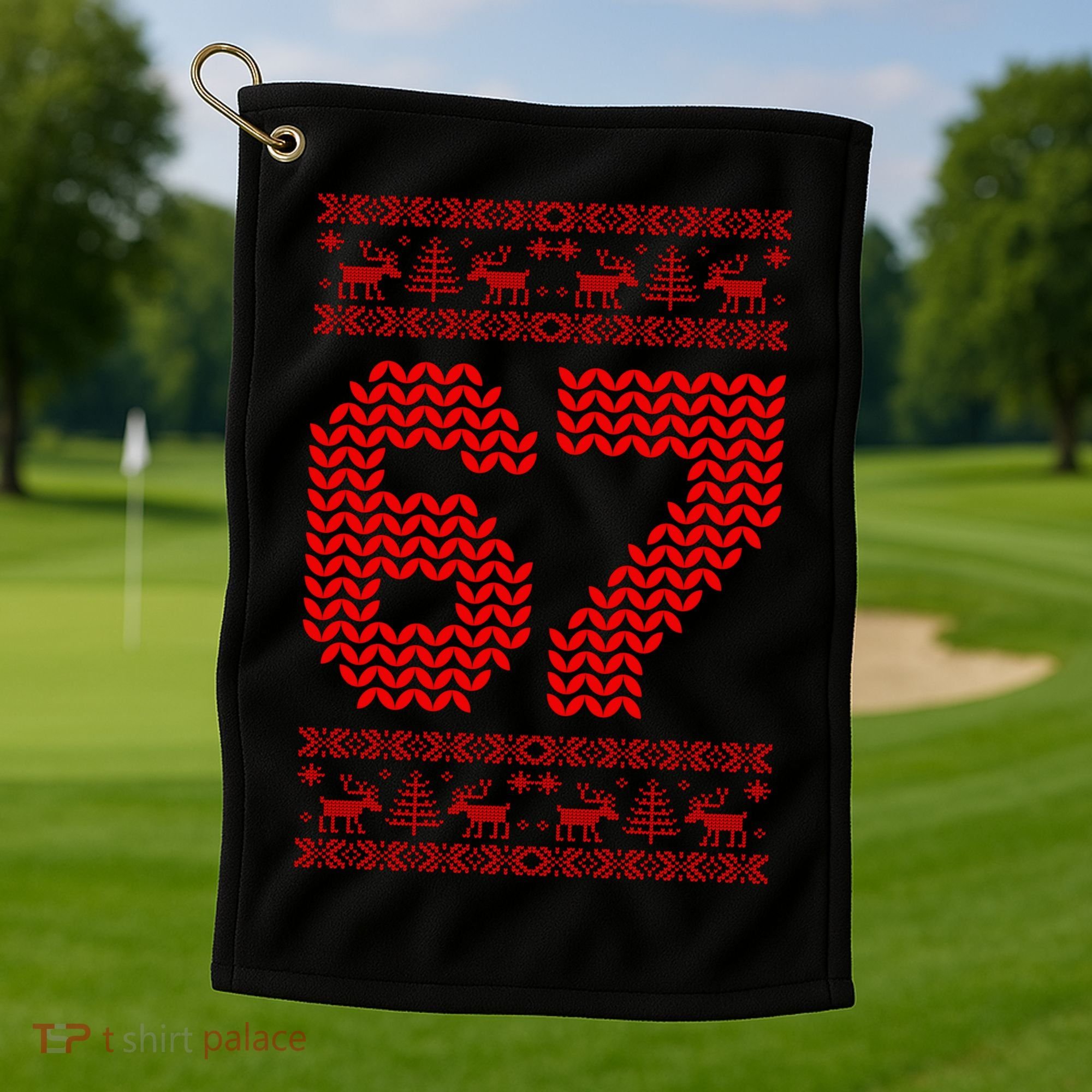 6-7 Ugly Christmas Sweater 67 Meme Funny Golf Towel