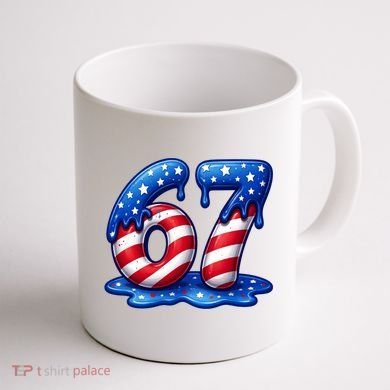 67 USA Flag Drip Patriotic 6-7 Meme Coffee Mug back