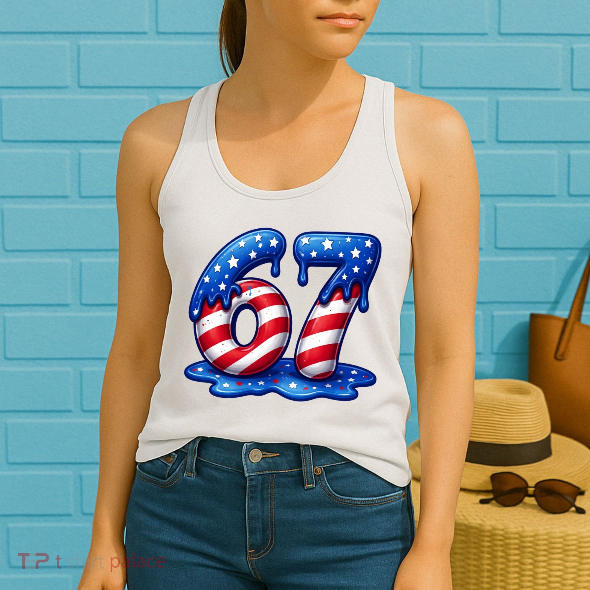 67 USA Flag Drip Patriotic 6-7 Meme Women's Tank Top