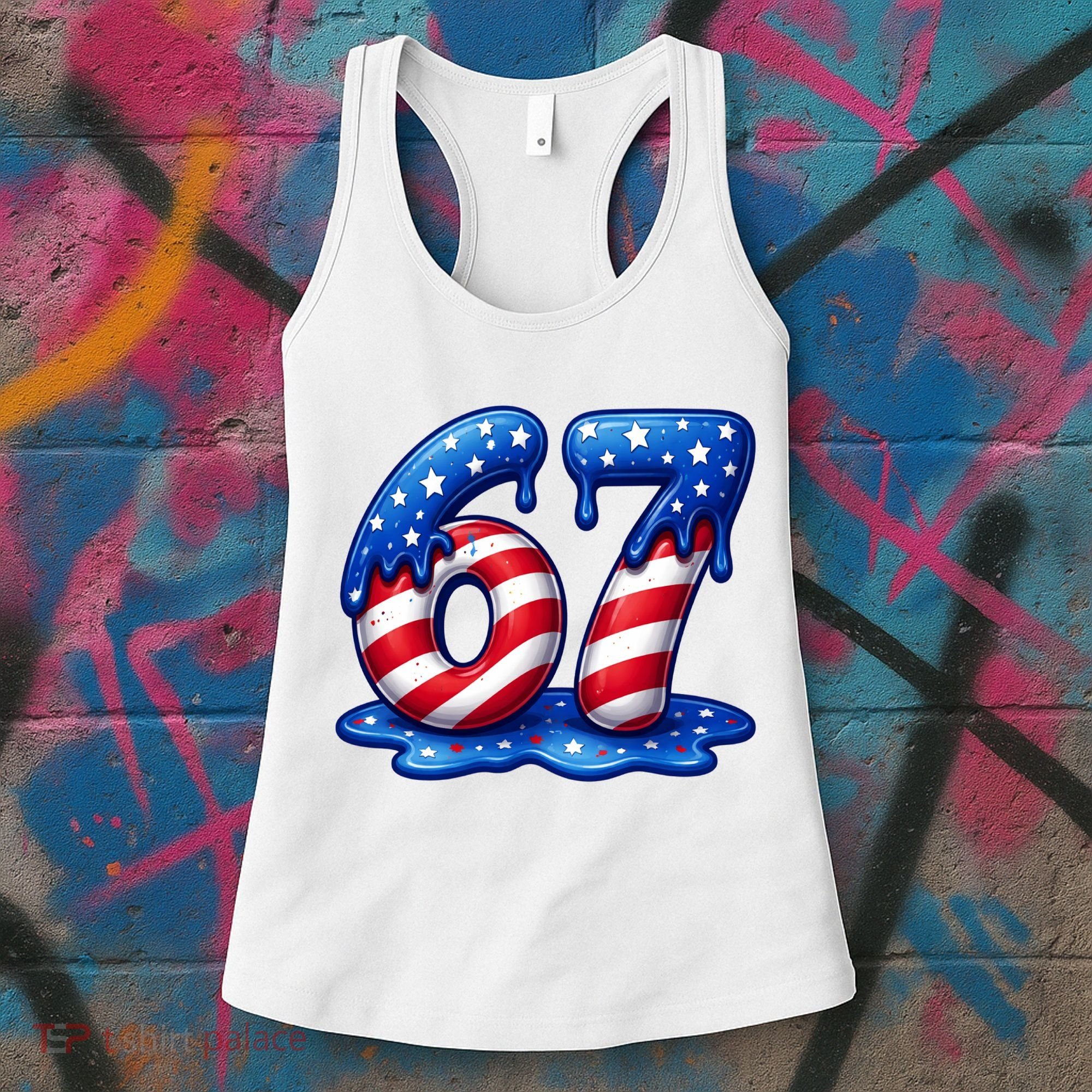 67 USA Flag Drip Patriotic 6-7 Meme Women's Tank Top
