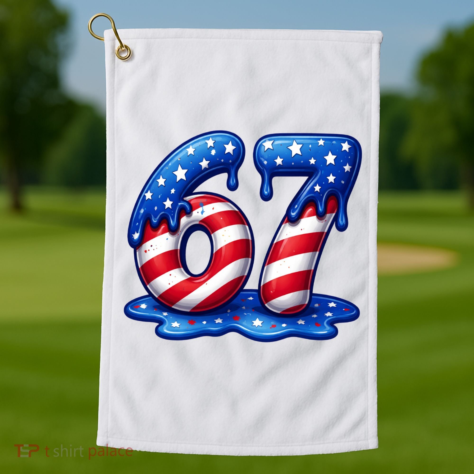 67 USA Flag Drip Patriotic 6-7 Meme Golf Towel