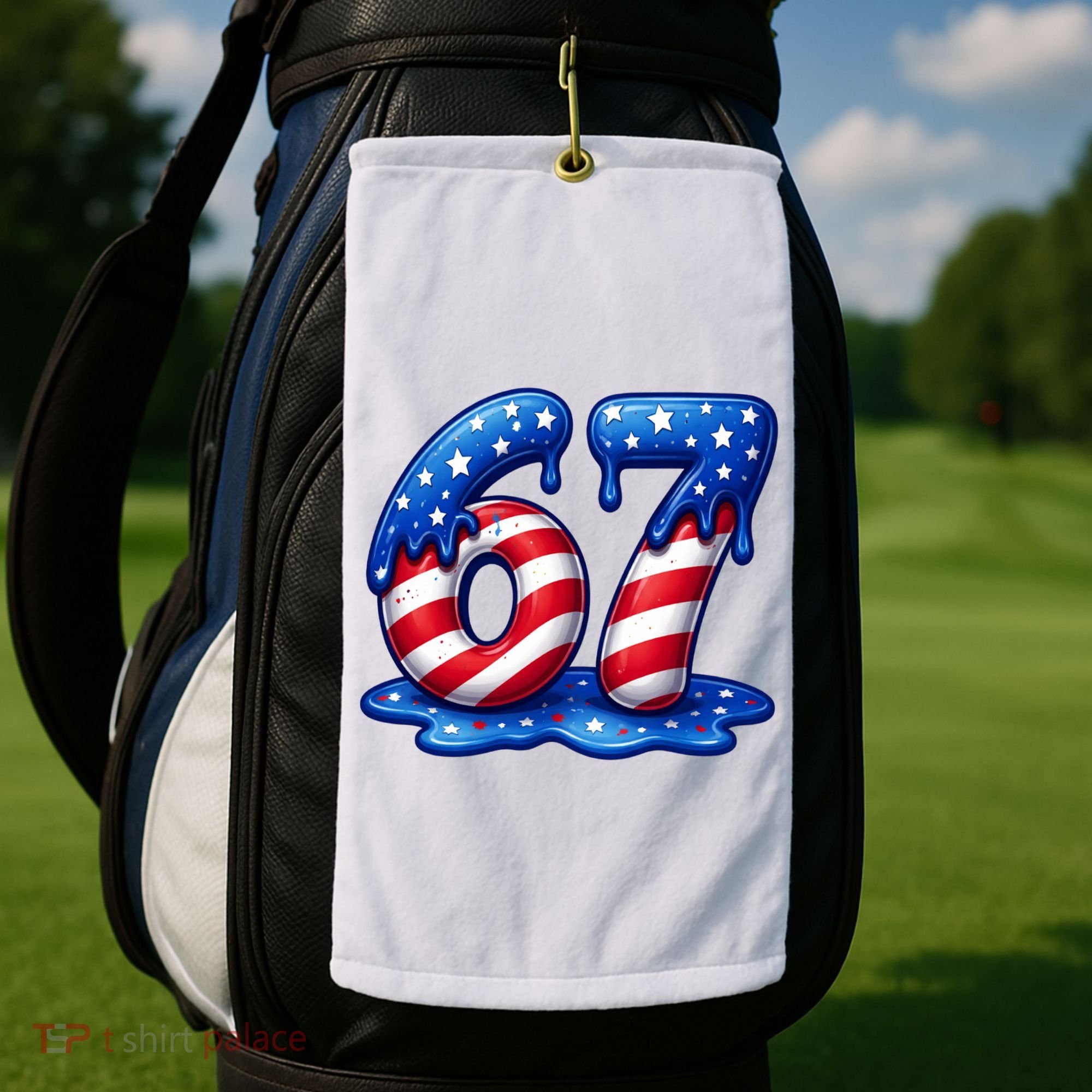 67 USA Flag Drip Patriotic 6-7 Meme Golf Towel