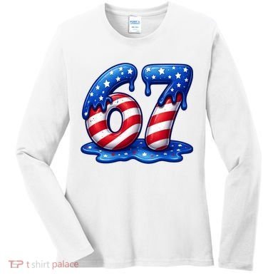 67 USA Flag Drip Patriotic 6-7 Meme Women's Long Sleeve Shirt