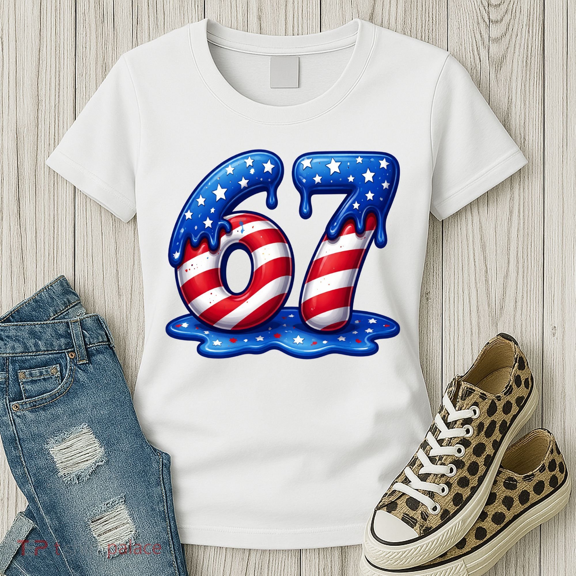 67 USA Flag Drip Patriotic 6-7 Meme Women's T-Shirt