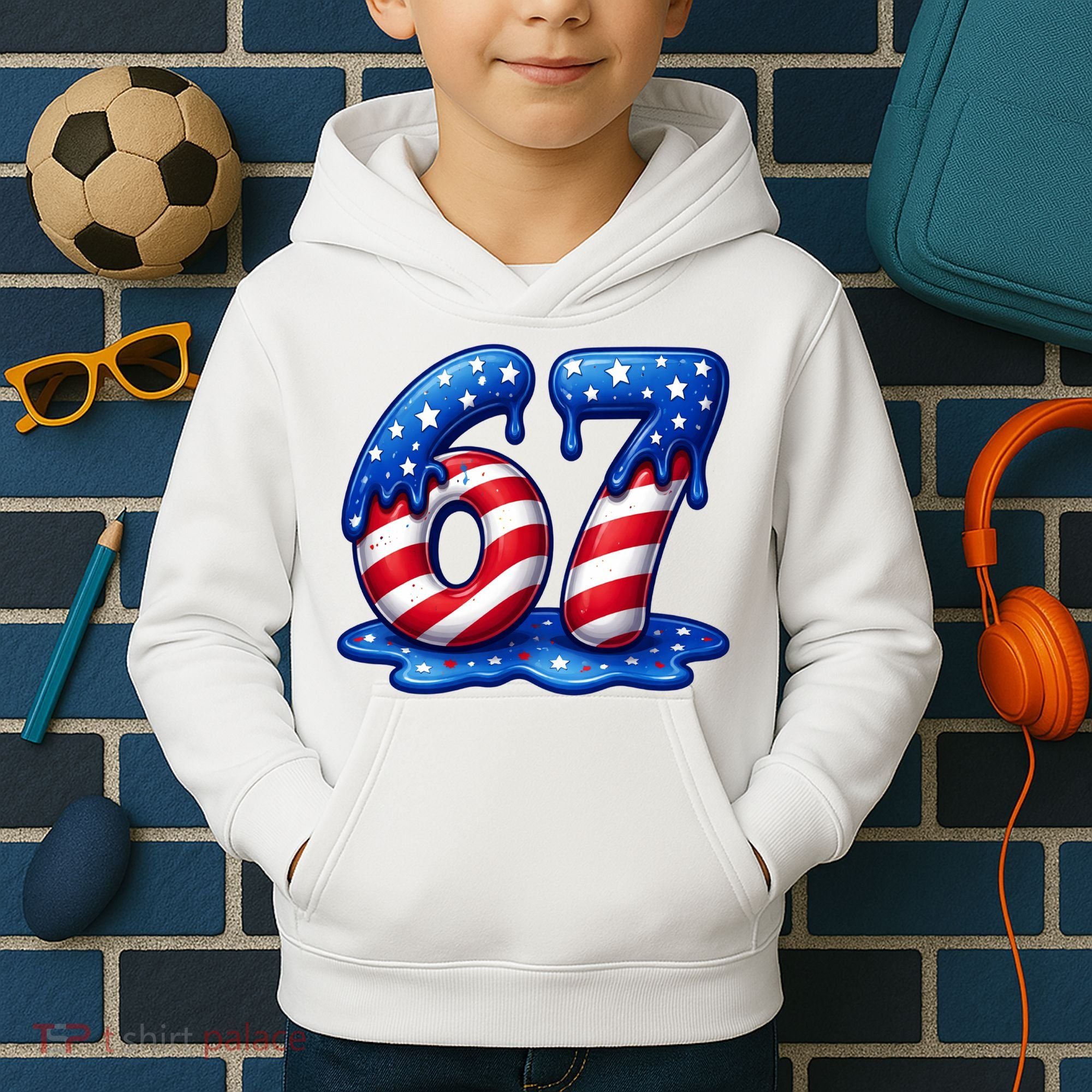 67 USA Flag Drip Patriotic 6-7 Meme Kids Hoodie