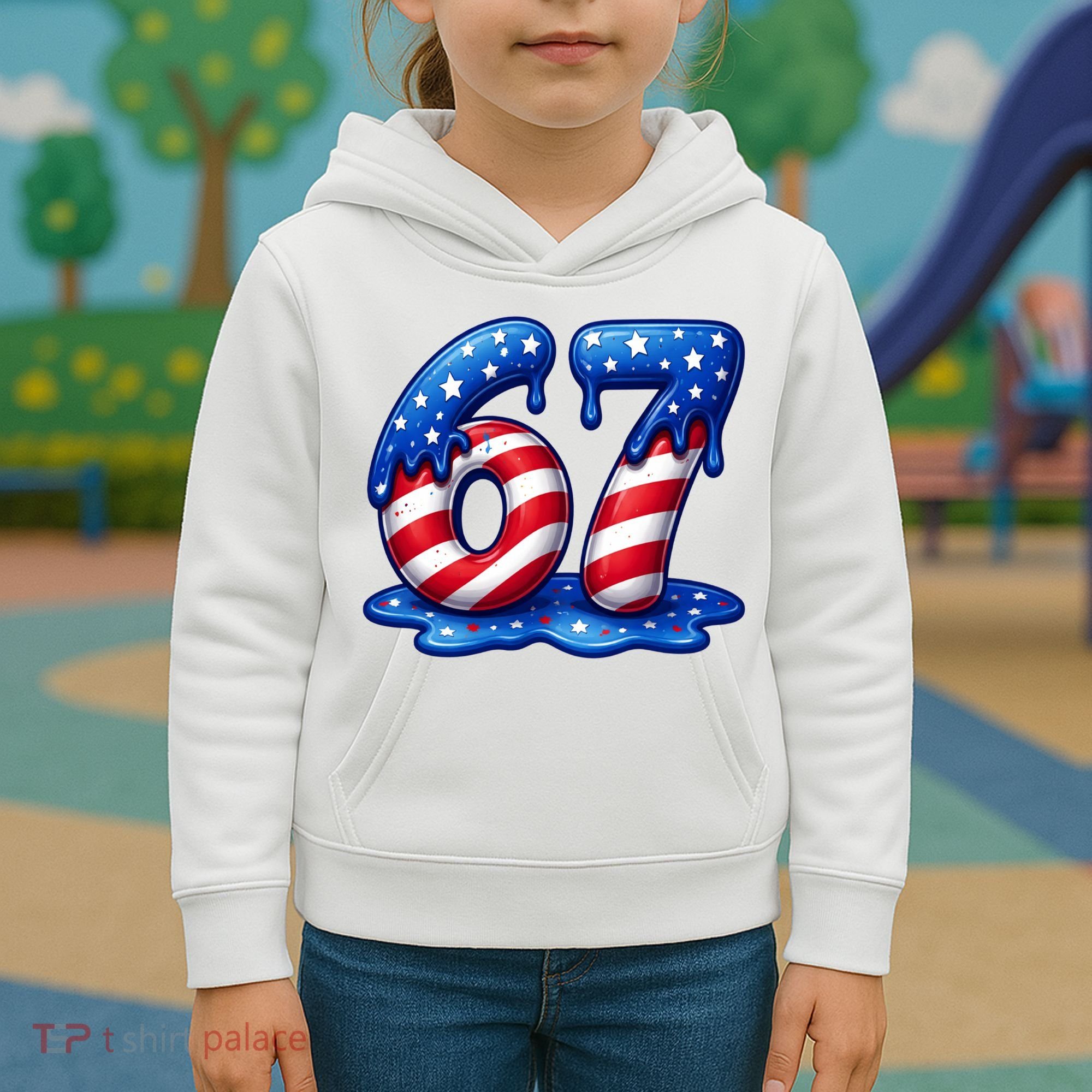 67 USA Flag Drip Patriotic 6-7 Meme Kids Hoodie
