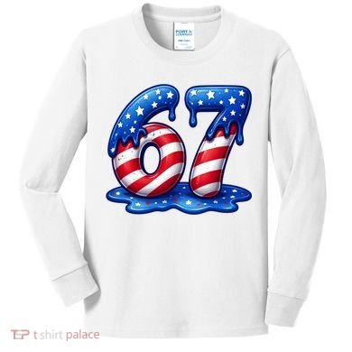 67 USA Flag Drip Patriotic 6-7 Meme Kids Long Sleeve Shirt