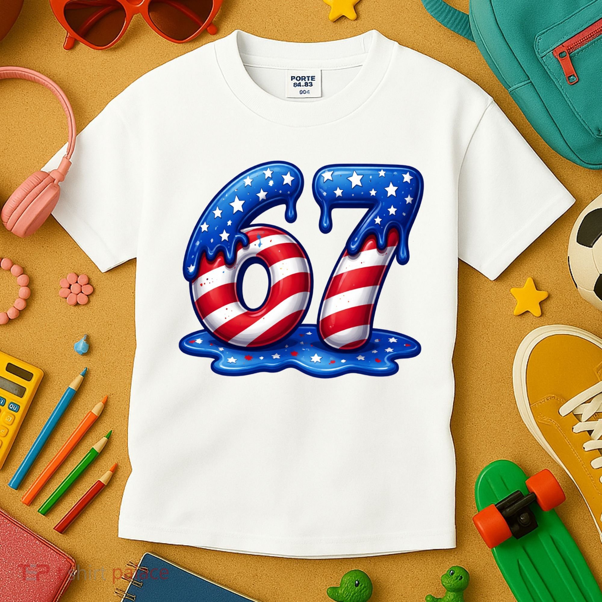 67 USA Flag Drip Patriotic 6-7 Meme Kids T-Shirt
