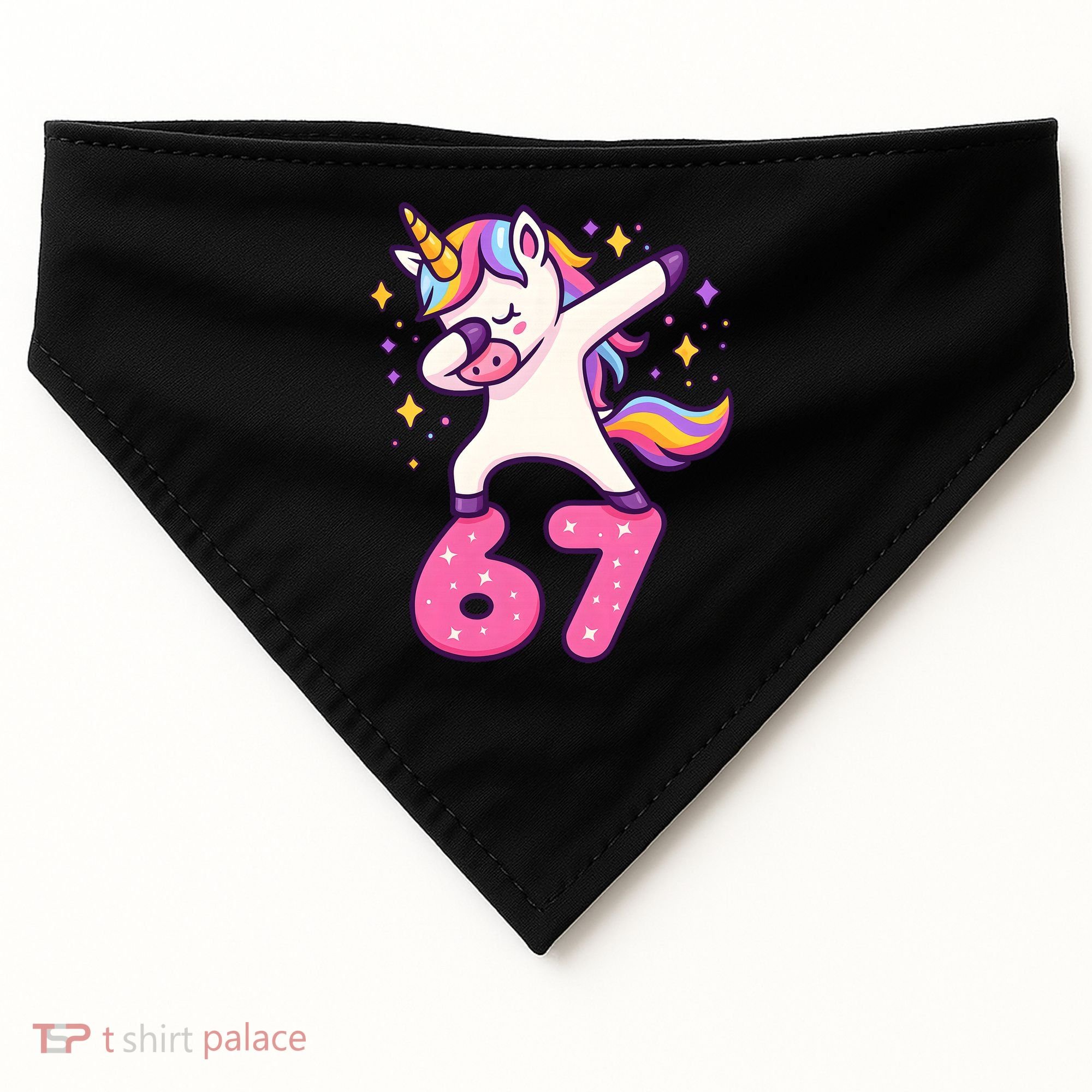 67 Unicorn Six Seven 6-7 Meme Brainrot USA-Made Doggie Bandana