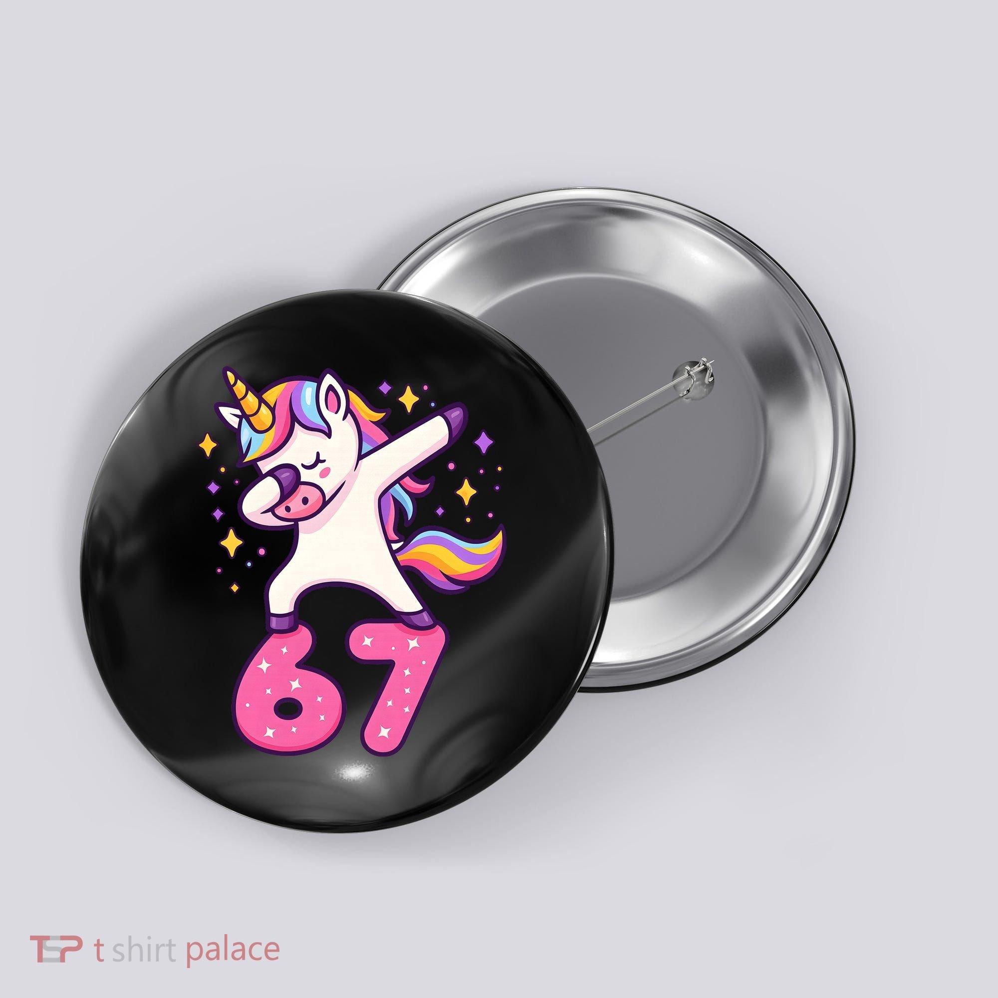 67 Unicorn Six Seven 6-7 Meme Brainrot Button
