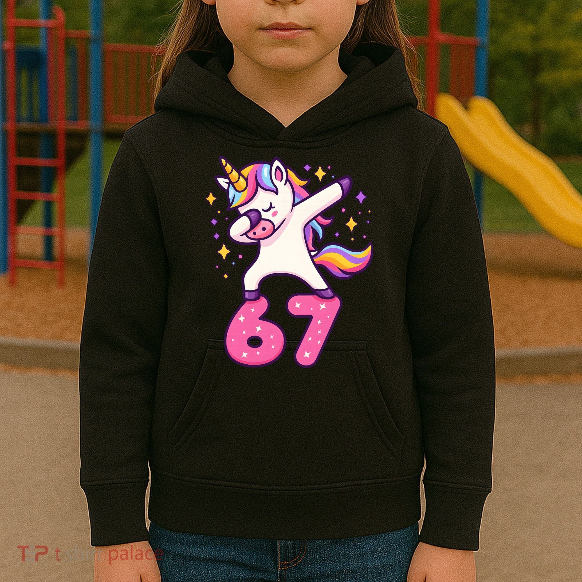 67 Unicorn Six Seven 6-7 Meme Brainrot Kids Hoodie