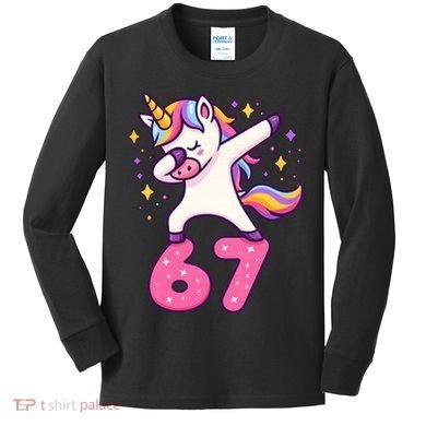 67 Unicorn Six Seven 6-7 Meme Brainrot Kids Long Sleeve Shirt