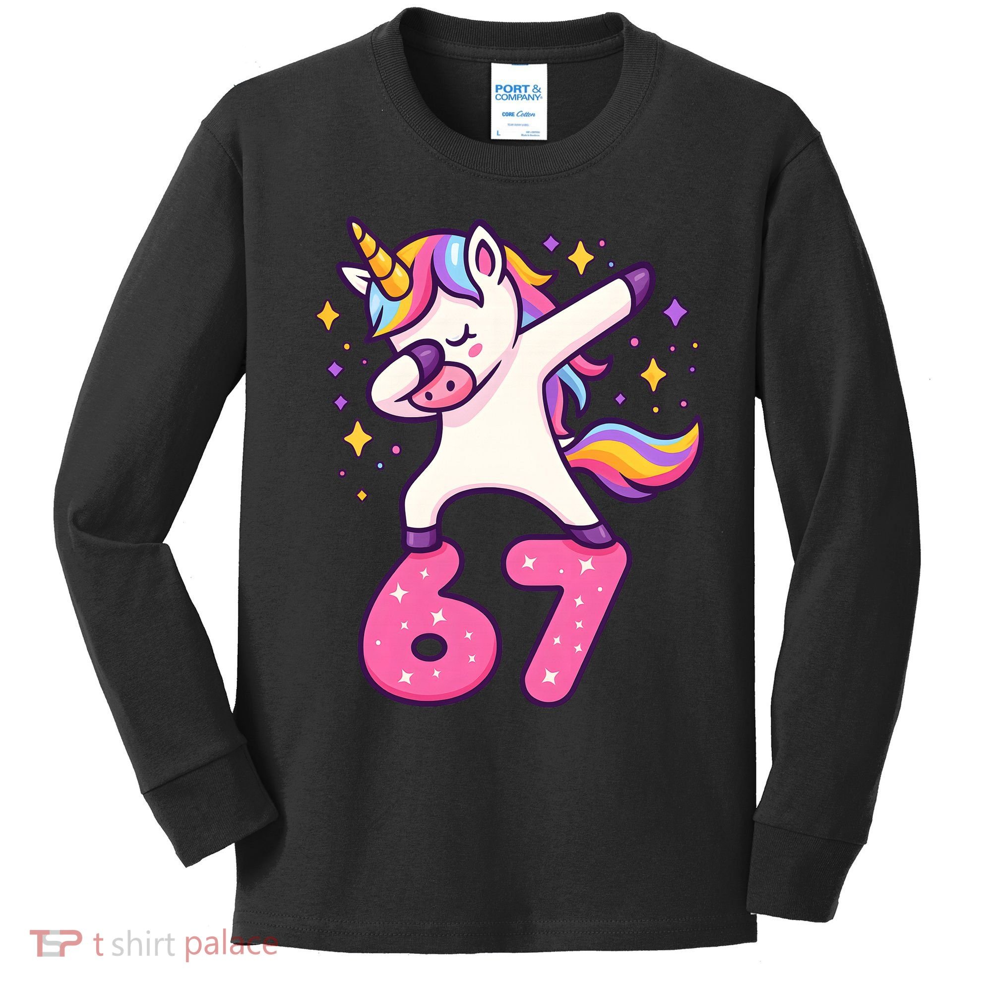 67 Unicorn Six Seven 6-7 Meme Brainrot Kids Long Sleeve Shirt