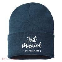 60th Wedding Anniversary Just Married 60 Years Ago Sustainable Knit Beanie thumb 0