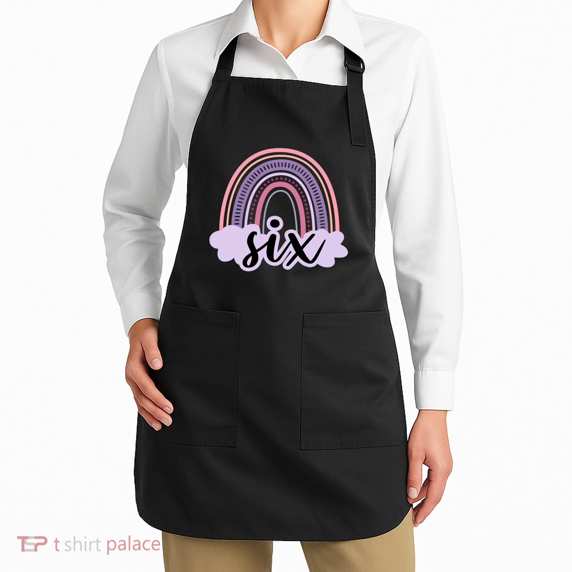 6 Year Old Boho Rainbow Six 6th Birthday Girl Family Party Apron