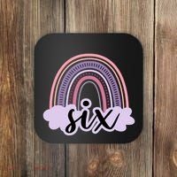 6 Year Old Boho Rainbow Six 6th Birthday Girl Family Party Coaster thumb 0
