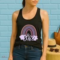 6 Year Old Boho Rainbow Six 6th Birthday Girl Family Party Women's Tank Top thumb 2