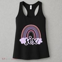 6 Year Old Boho Rainbow Six 6th Birthday Girl Family Party Women's Tank Top thumb 3