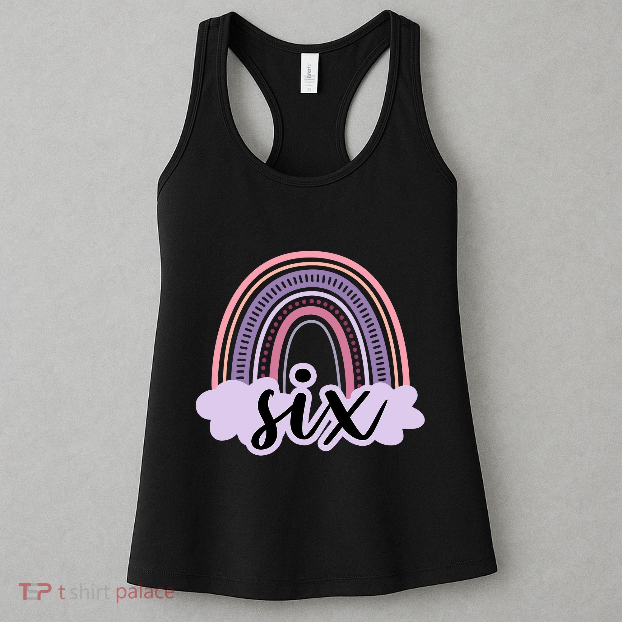 6 Year Old Boho Rainbow Six 6th Birthday Girl Family Party Women's Tank Top
