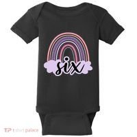 6 Year Old Boho Rainbow Six 6th Birthday Girl Family Party Baby Bodysuit thumb 0
