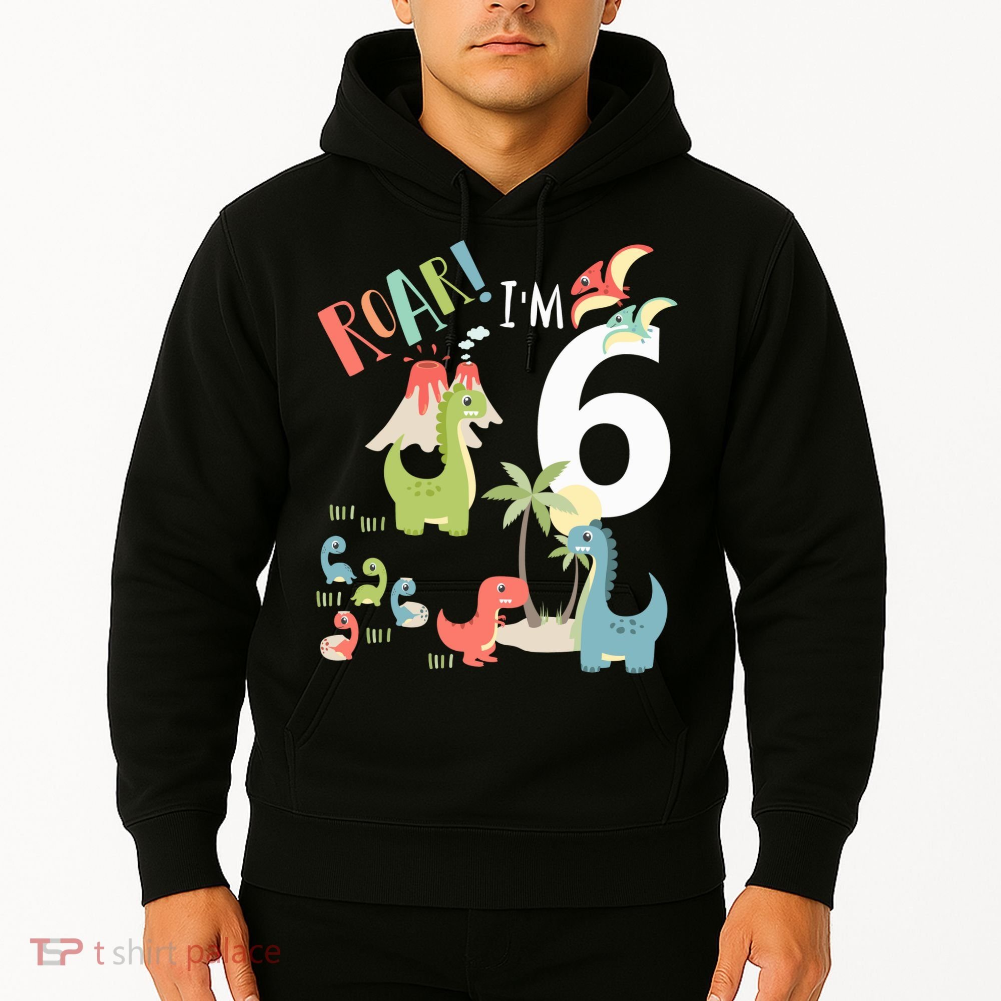 6 Year Old Roar Im 6 6th Birthday Boy T Rex Dinosaur Hoodie