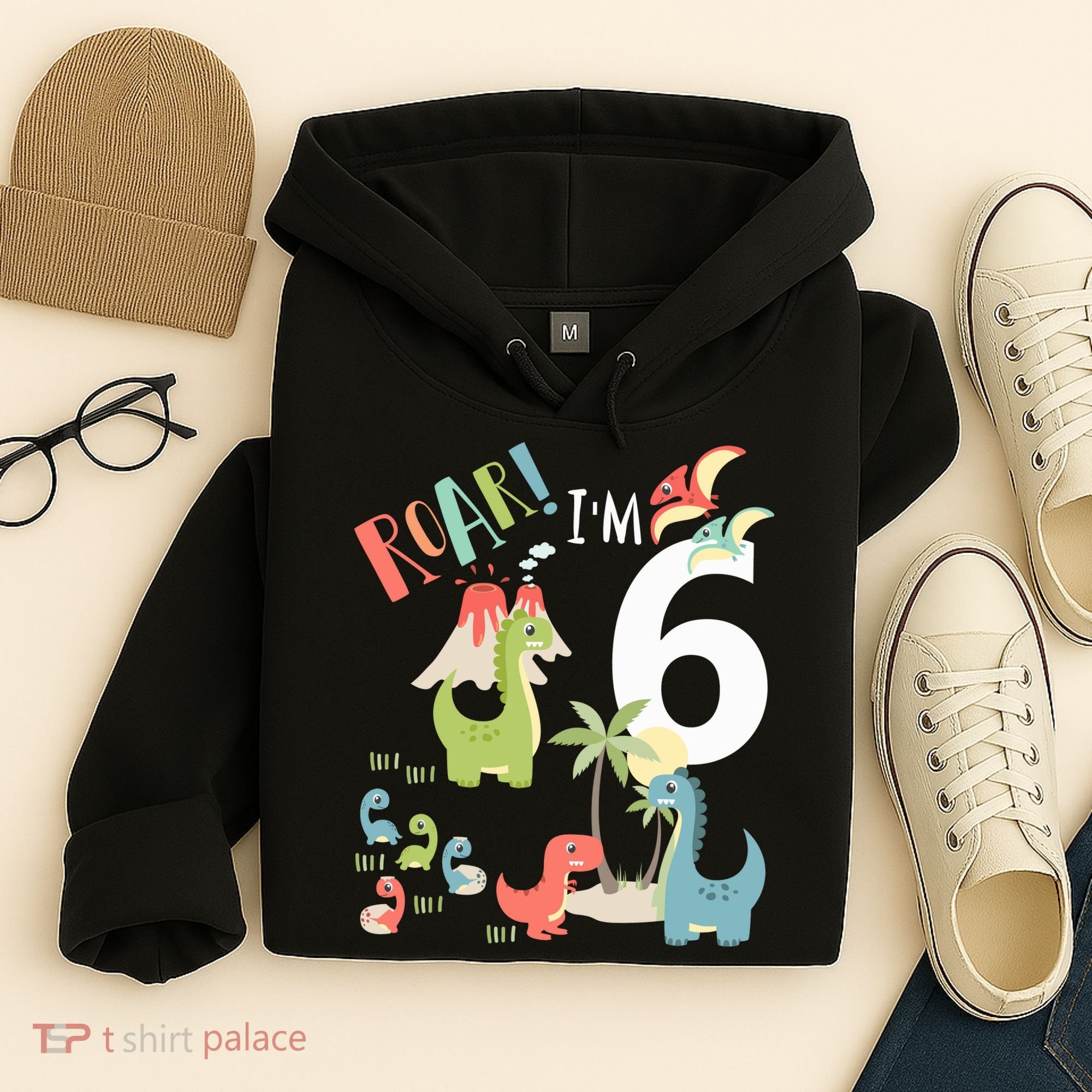 6 Year Old Roar Im 6 6th Birthday Boy T Rex Dinosaur Hoodie