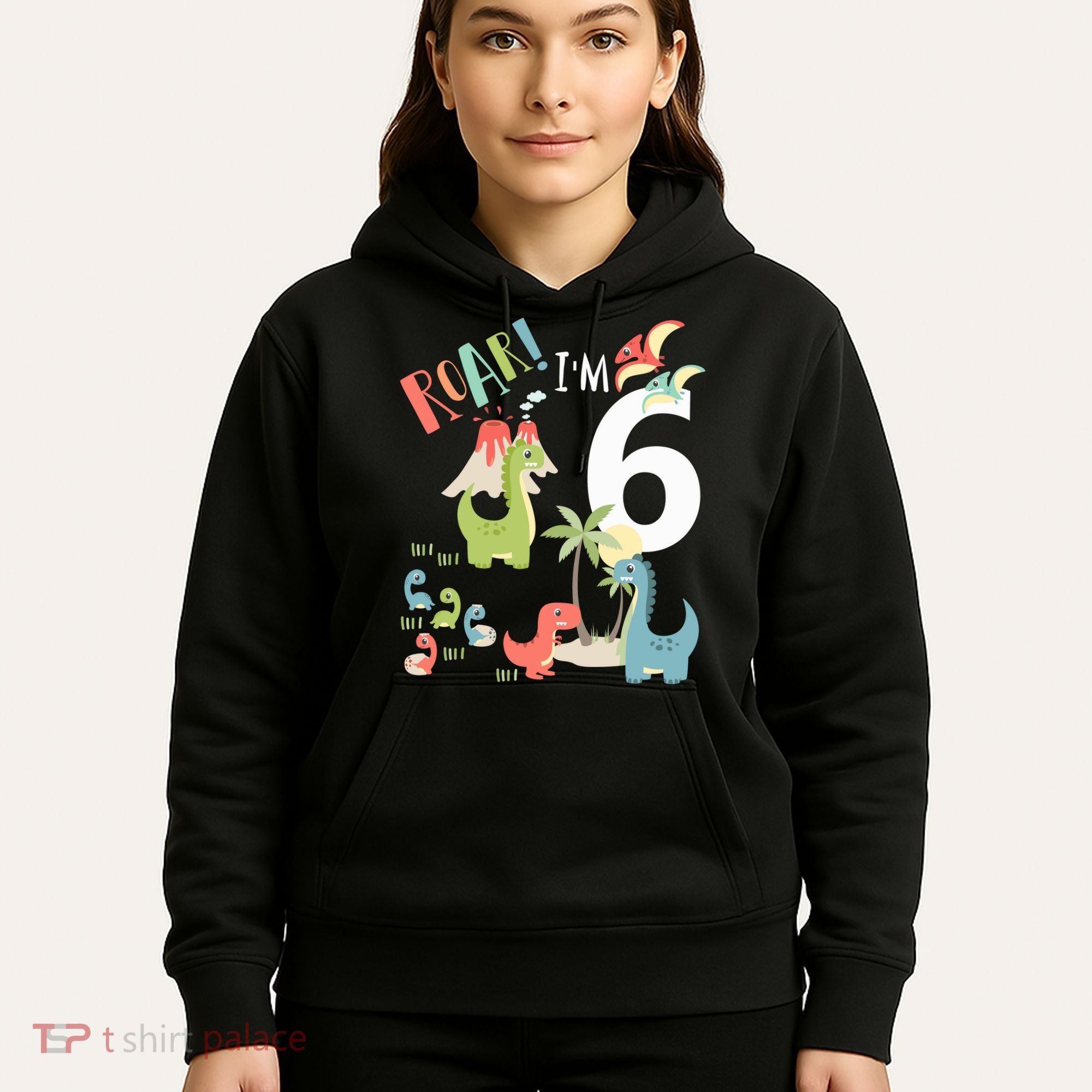 6 Year Old Roar Im 6 6th Birthday Boy T Rex Dinosaur Hoodie