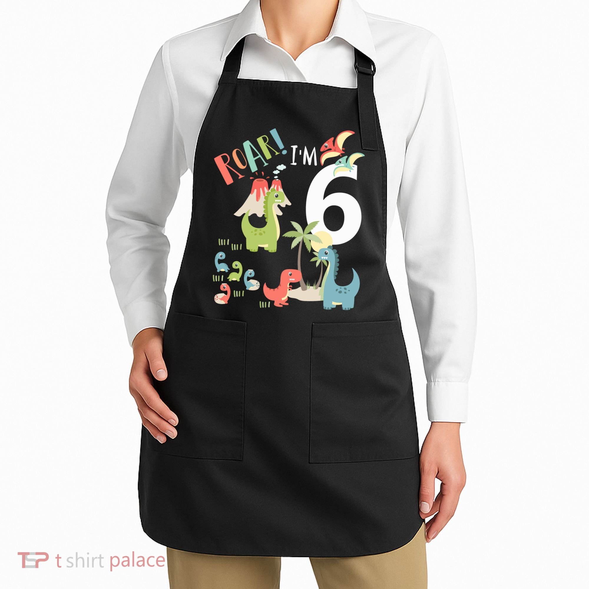 6 Year Old Roar Im 6 6th Birthday Boy T Rex Dinosaur Apron