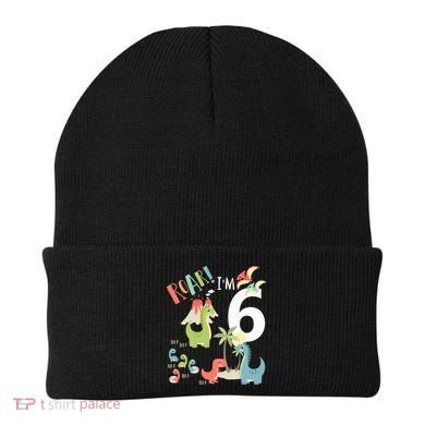 6 Year Old Roar Im 6 6th Birthday Boy T Rex Dinosaur Beanie