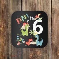 6 Year Old Roar Im 6 6th Birthday Boy T Rex Dinosaur Coaster thumb 0