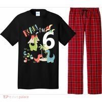 6 Year Old Roar Im 6 6th Birthday Boy T Rex Dinosaur Pajama Set thumb 0