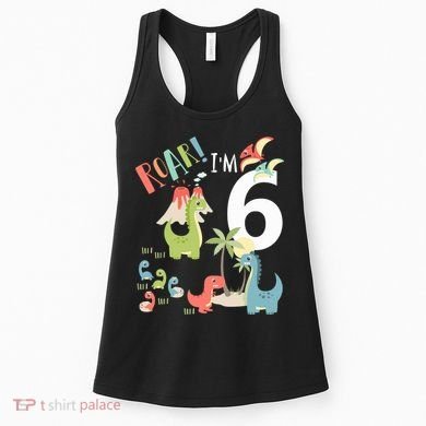 6 Year Old Roar Im 6 6th Birthday Boy T Rex Dinosaur Women's Tank Top
