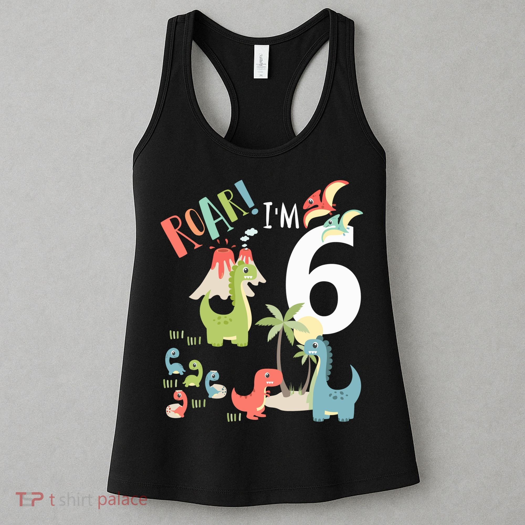 6 Year Old Roar Im 6 6th Birthday Boy T Rex Dinosaur Women's Tank Top
