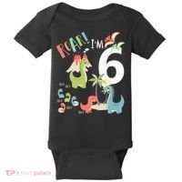 6 Year Old Roar Im 6 6th Birthday Boy T Rex Dinosaur Baby Bodysuit thumb 0