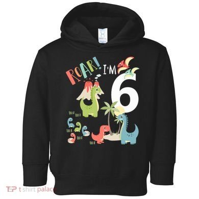 6 Year Old Roar Im 6 6th Birthday Boy T Rex Dinosaur Toddler Hoodie